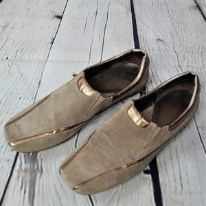 Sesto Meucci Suede Gold Trim Slip on 8.5 Narrow